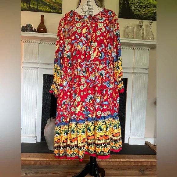 Suzanne Betro Dresses | Suzanne Betro Red Boho Floral Midi Dress Drop Waist Nwt Medium Festival Hippie | Color: Red/Yellow | Size: M | Suzanne Betro | Dresses | Suzanne Betro Red Boho Floral Midi Dress Drop  Waist Nwt Medium Festival Hippie | Poshmark